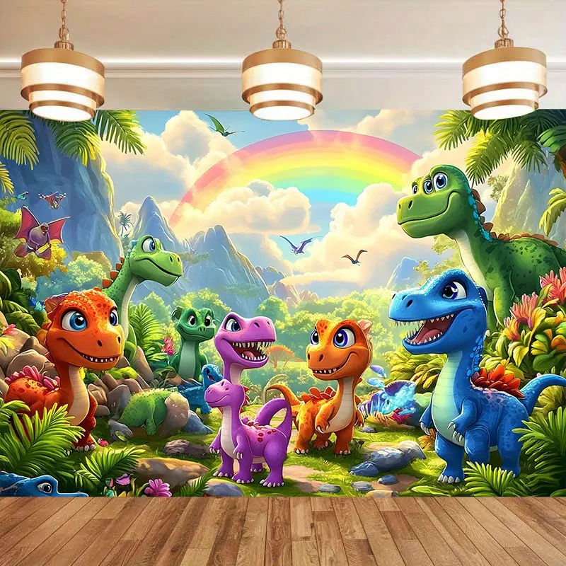 Cartoon Dinosaur Party Backdrop Banner Cute Animal Design for Birthday Photography, Kids Events and Home Decoration