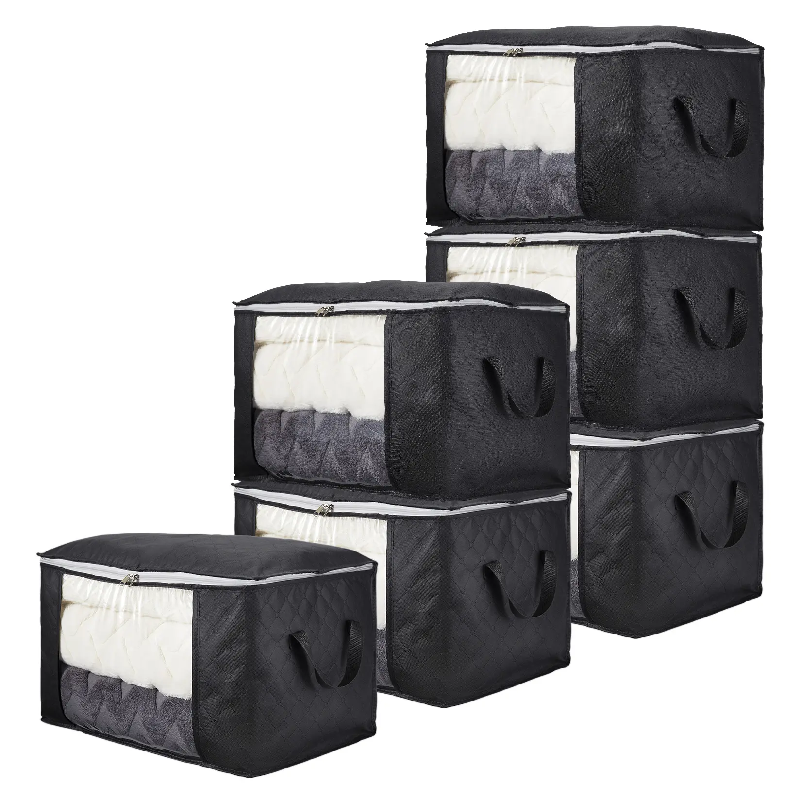 Collapsible Heavy Duty Fabric Storage Bins with Handles – Stackable Closet Organizer for Clothes, Blankets, Bedding – 3-Pack, 21.7 x 13.8 x 12.6 Inches