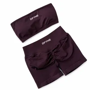 Dfyne Women's 2-Piece Workout Set, Full-Matte Seamless Halter Bandeau Bra & High Waisted Tummy Control Yoga Leggings, Gym Outfits, Women's Workout Sets
