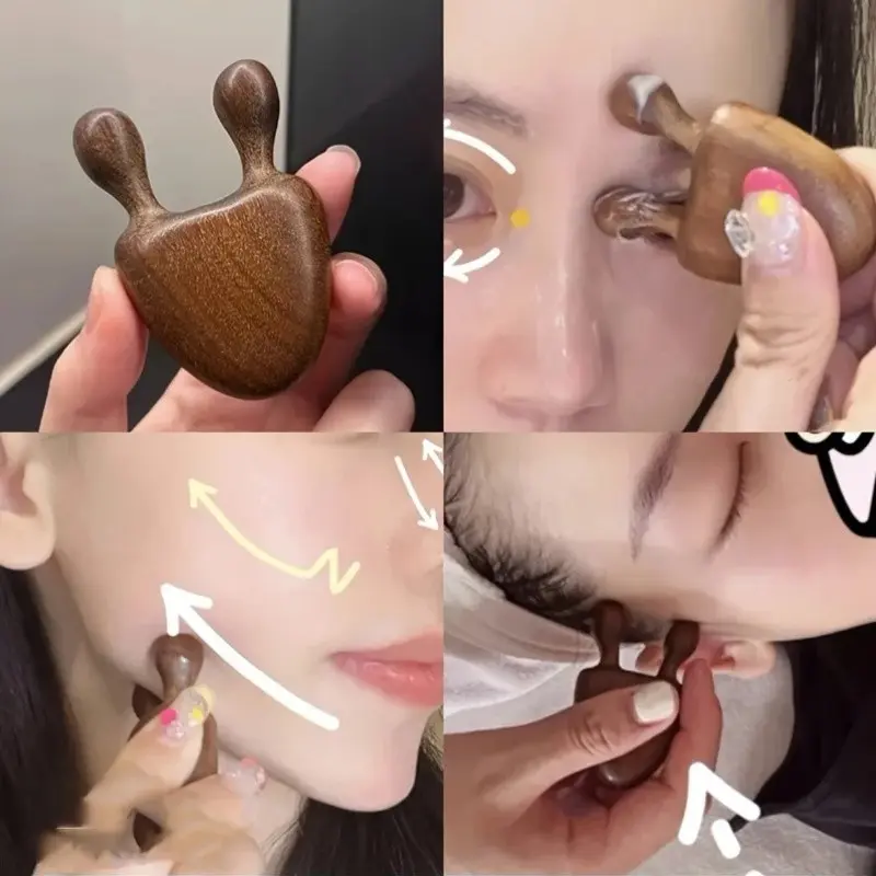 Natural Sandalwood Facial Massager, Nose & Full Face Acupressure, Eye Area Relaxer, Wooden Texture, Portable Beauty Device, Ergonomic Design, Facial Beauty Massagers