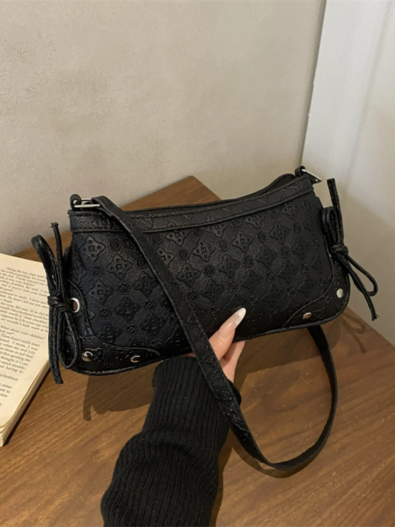 New Arrival Solid Color Versatile Fashion Houndstooth Elegant Print Retro Simple Handbag, Stylish Crossbody Bag for Everyday Use, Fashion Patterned Bag