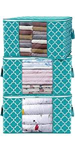 Storage Bags [3 Pack/100L] Large Blanket Clothes Organization and Storage Containers for Comforters,Bedding, Foldable Organizer with Reinforced Handle, Clear Window, Sturdy Zippers,Gray