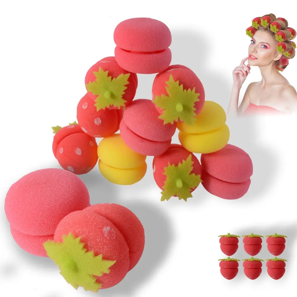 6-pcs Cute Strawberry Shape Sponge Hair Rollers, Soft Foam Sleep-in Hair Curlers, No Heat Damage Lazy Overnight Hair Styling Curling Accessory