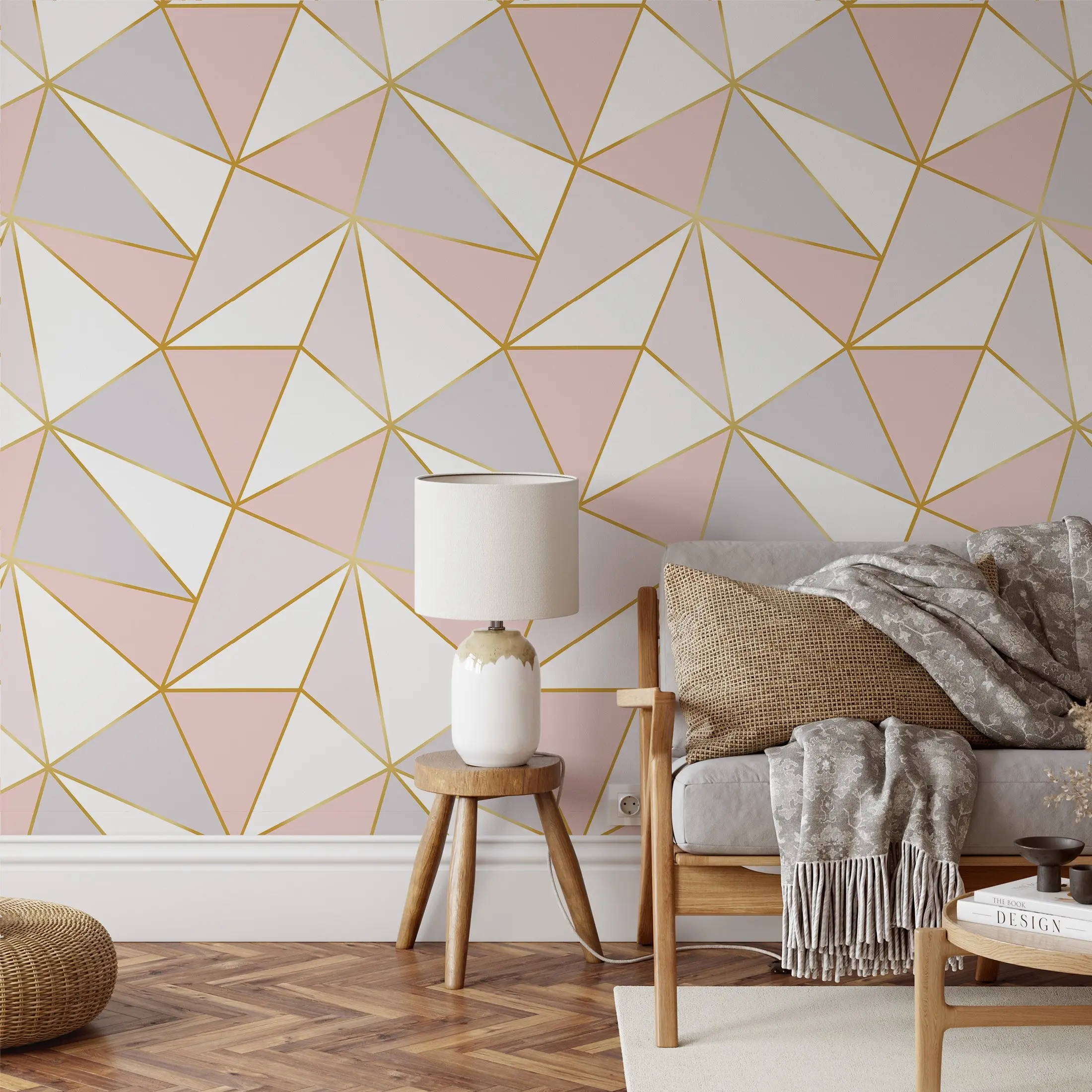 Self-Adhesive Wallpaper Roll, /blue Geometric Lines, Modern Style, High-Quality Print, Durable, Easy to Cut, DIY Wall Decor