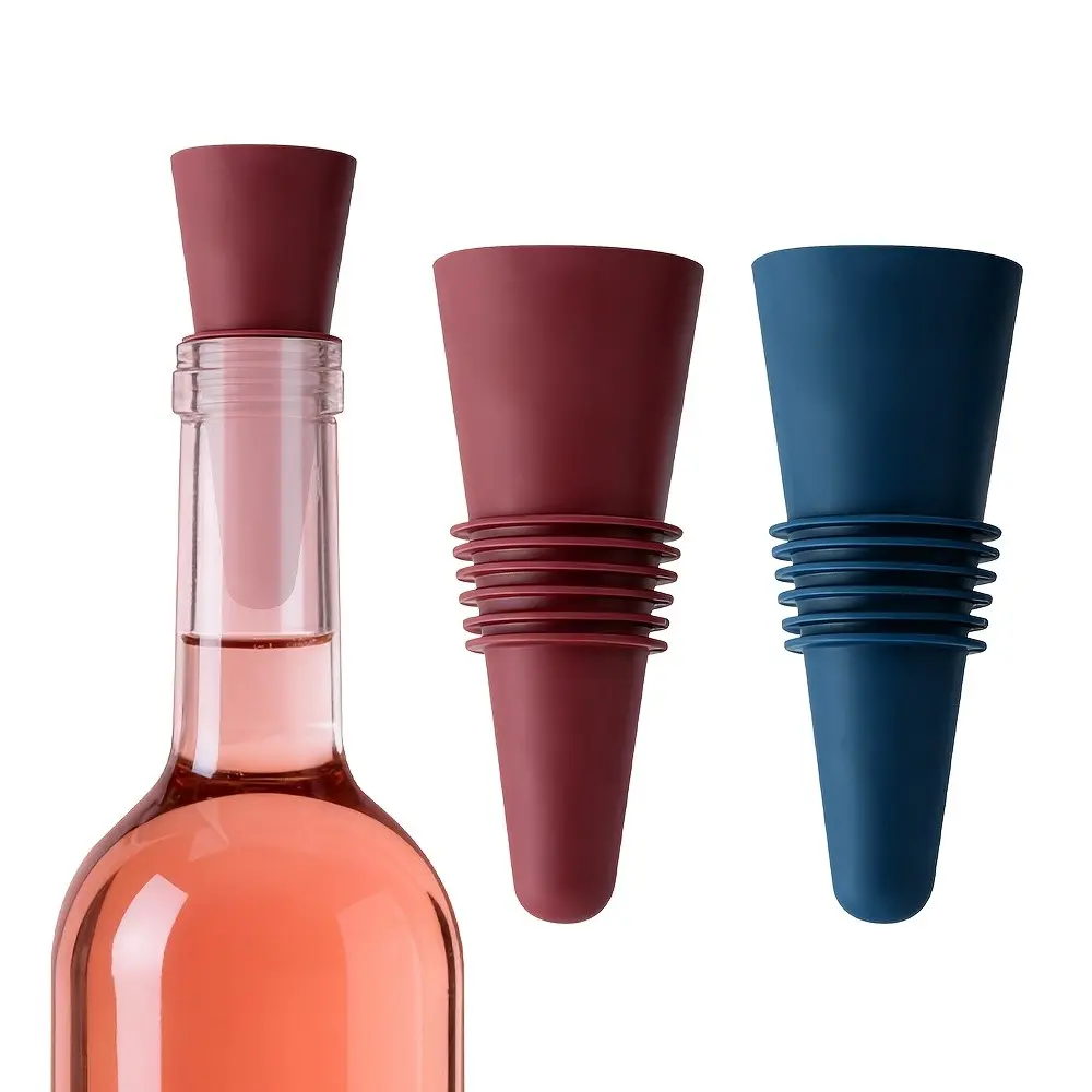 2Pcs Soft Silicone Wine Bottle Stoppers With Easy Grip Top, Reusable Beverage Bottle Sealer, Keep Wine & Champagne Fresh Longer