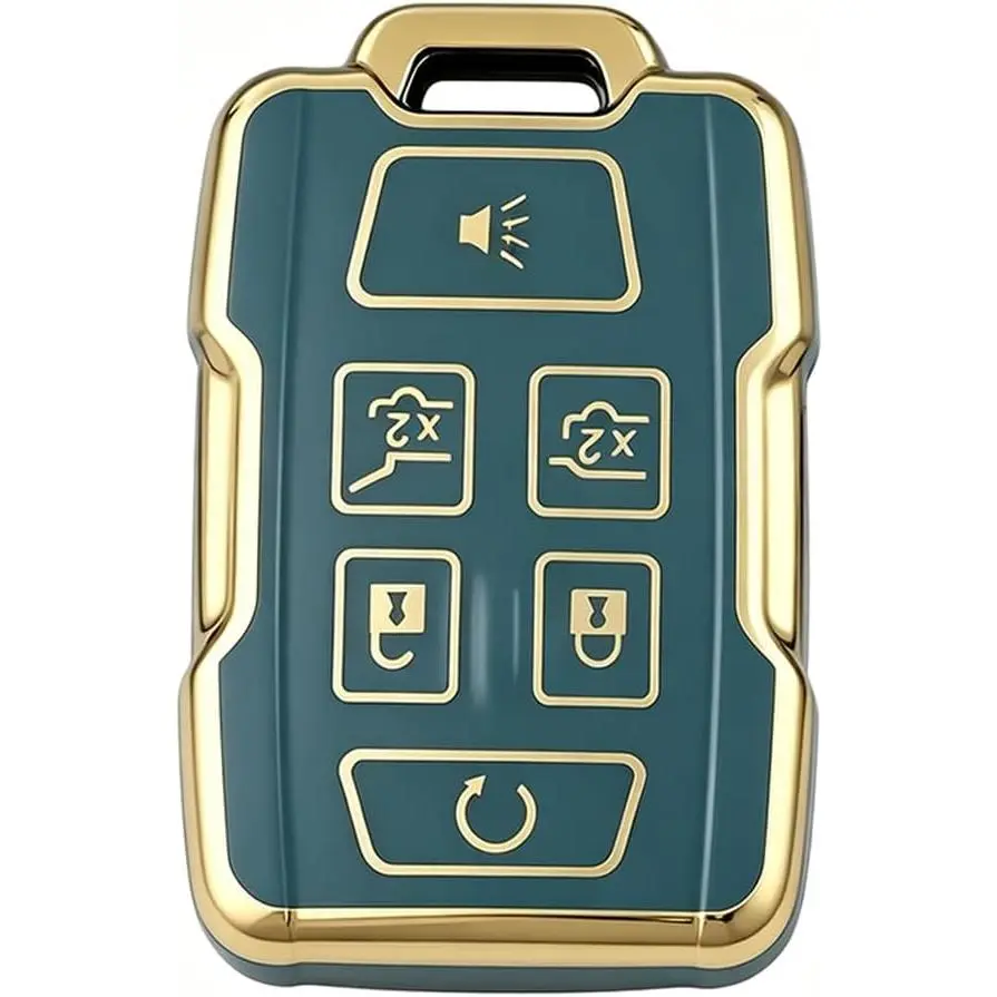 Key Fob Cover, TPU Remote Key Protector Fit for Chevy GMC Yukon XL Denali 2015 2016 2017 2018 2019 2020 Chevrolet Tahoe Suburban, 6 Buttons Keyless Remote Holder (Gray)