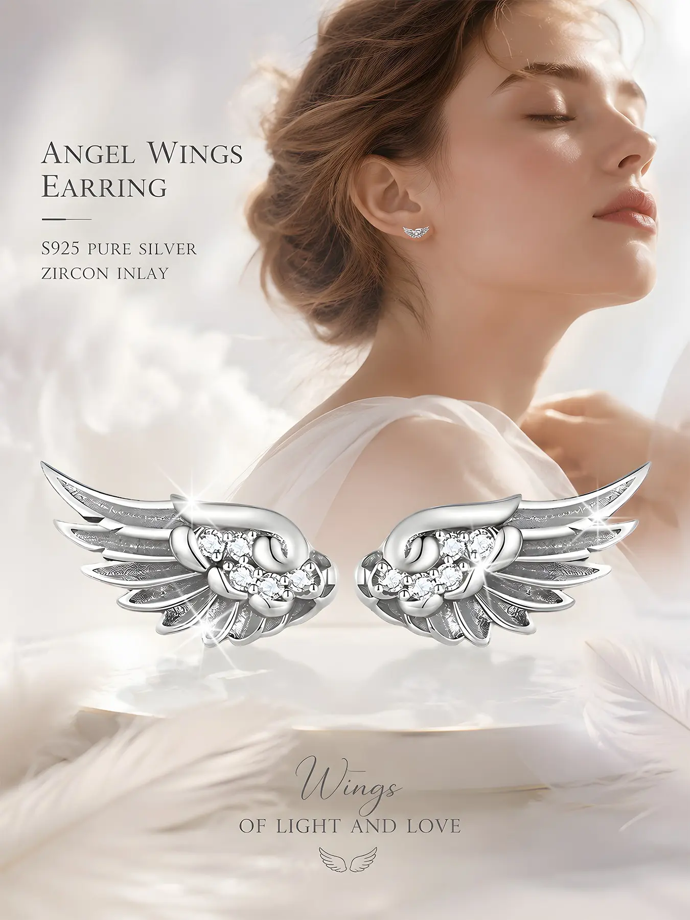 Women's Vintage S925 Silver Angel Wings Zircon Earrings, High Quality Earrings, Unique Design Earrings, Sparkling Ear Jewelry, Hypoallergenic Nickel-Free, Casual Daily Wear, Perfect Birthday Gift