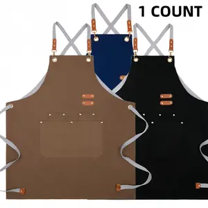 Canvas Apron with Pockets, 1 Count Durable Working Apron with Cross-Back Straps, Adjustable Neck Strap Apron for Men & Women, Household Items, Home, Kitchen Cooking and Cleaning Aprons