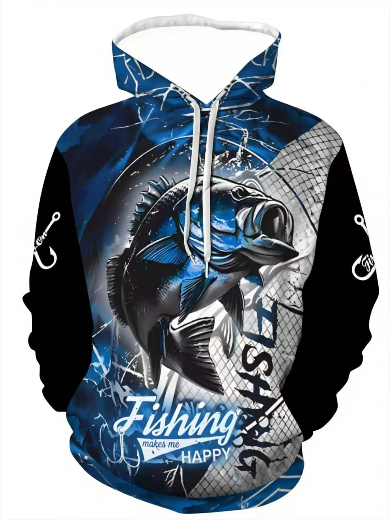 Men's 3D Fish Print Hoodie, Sweatshirts, Soft Breathable Comfort, Perfect for Spring Fall Winter, Casual Daily Wear, Long Sleeve Fitted Pullover