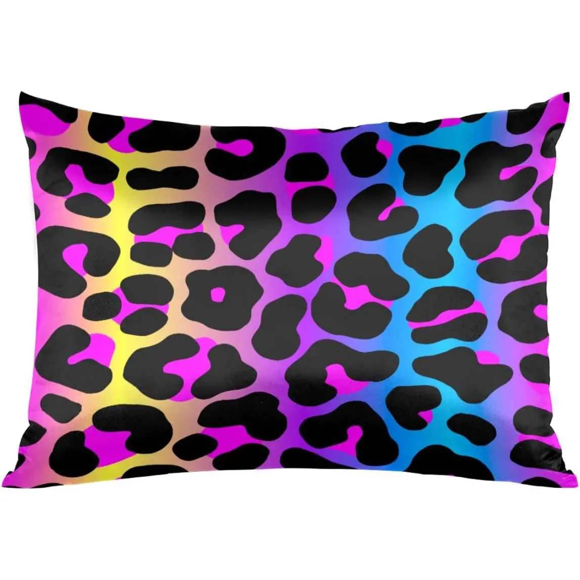 Rainbow Leopard Print Silk Pillowcase - Wrinkle Resistant, Breathable, Fade Resistant, Machine Washable, Queen Size, Envelope Closure, No Zipper, Cooling Slip for Bed/Couch, 20x26in, 20x30in Hair & Skin Care Pillow Cover