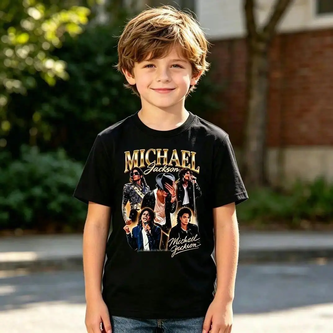 Michael Jackson Kids Boys Girls King of Pop Vintage T Shirts America T-Shirt Graphic Cotton T-Shirt Loose Fit T-Shirt Breathable Round Neck Short Sleeve Casual Classic Graphic Tee Birthday T-Shirt Spring Fashion Wear Fall Casual Wear Soft Crew Neck Tee