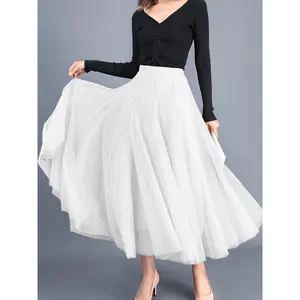 Elastic Waist Tulle Layered Skirt, Chic A-line Tutu Skirt For Spring & Summer, Women's Clothing