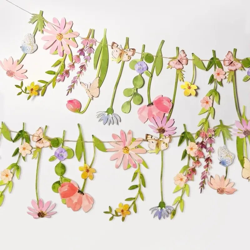 Wildflower Party Decoration Butterfly Banner, Floral Leaf Banner, Floral Backdrop, Wall Garden Decor, Spring Party, Baby Shower, Wedding Background