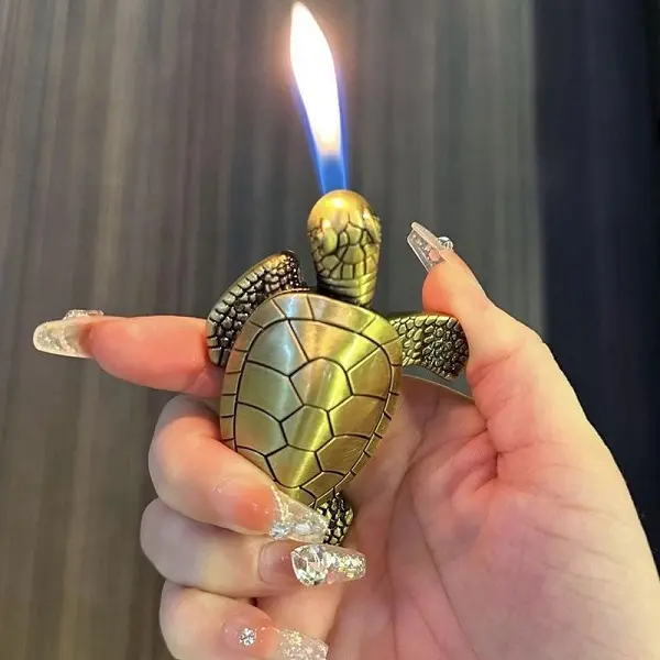Cool Lighters， Turtle Lighters, Creative Soft Flame with Adjustable Flame, Refillable Butane Lighter for Kitchen, Gifts for Mens & Lovers (Without Butane Gas)