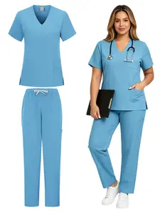 Medical Uniform Scrub Hospital Working Scrubs Set Wholesale Nursing Scrub Uniforms Women Healthcare Pharmacy Clinic Work Clothes Elastic Scrub Set Operating Room Surgical Uniform Dental Veterinary Work Uniforms V-neck Short Sleeved Tops Pants Suit