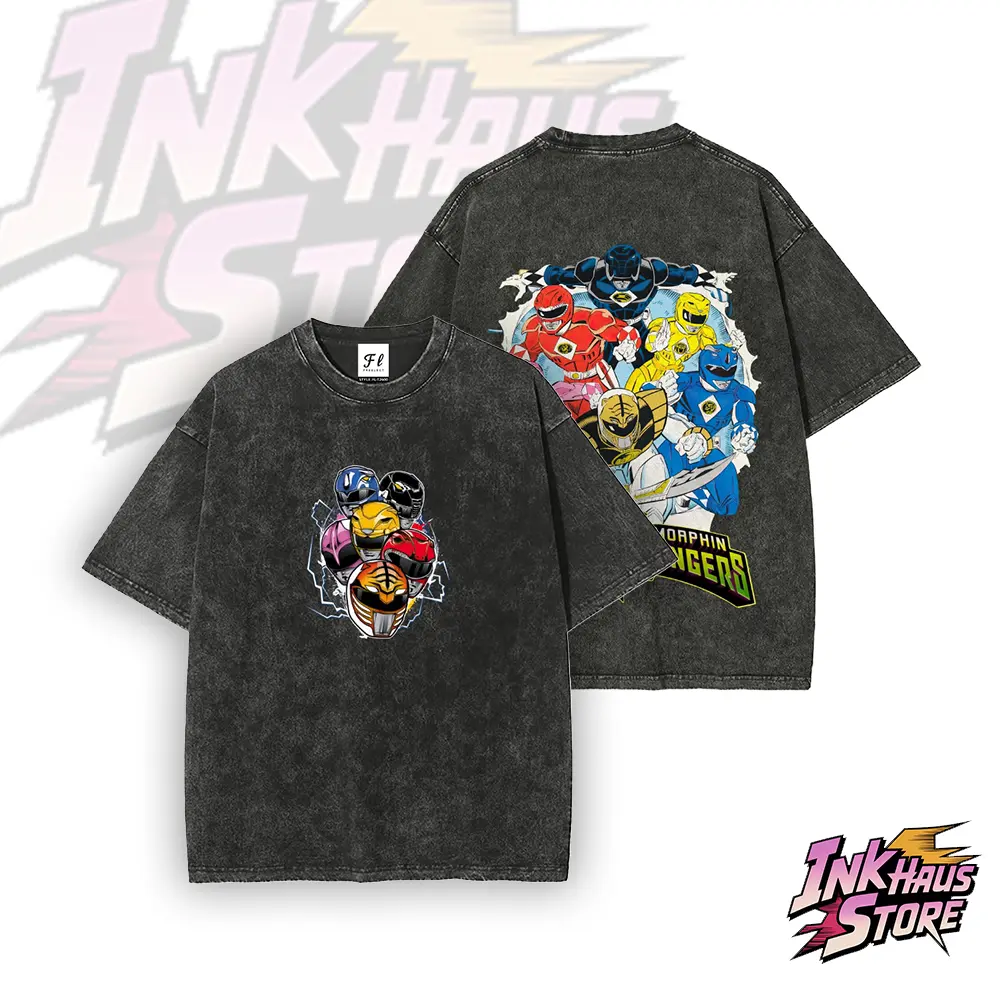 All Power Rangers | Mighty Morphin Power Rangers Season1  Double Sided Retro--Short Sleeve Cotton Unisex Retro wash Tee