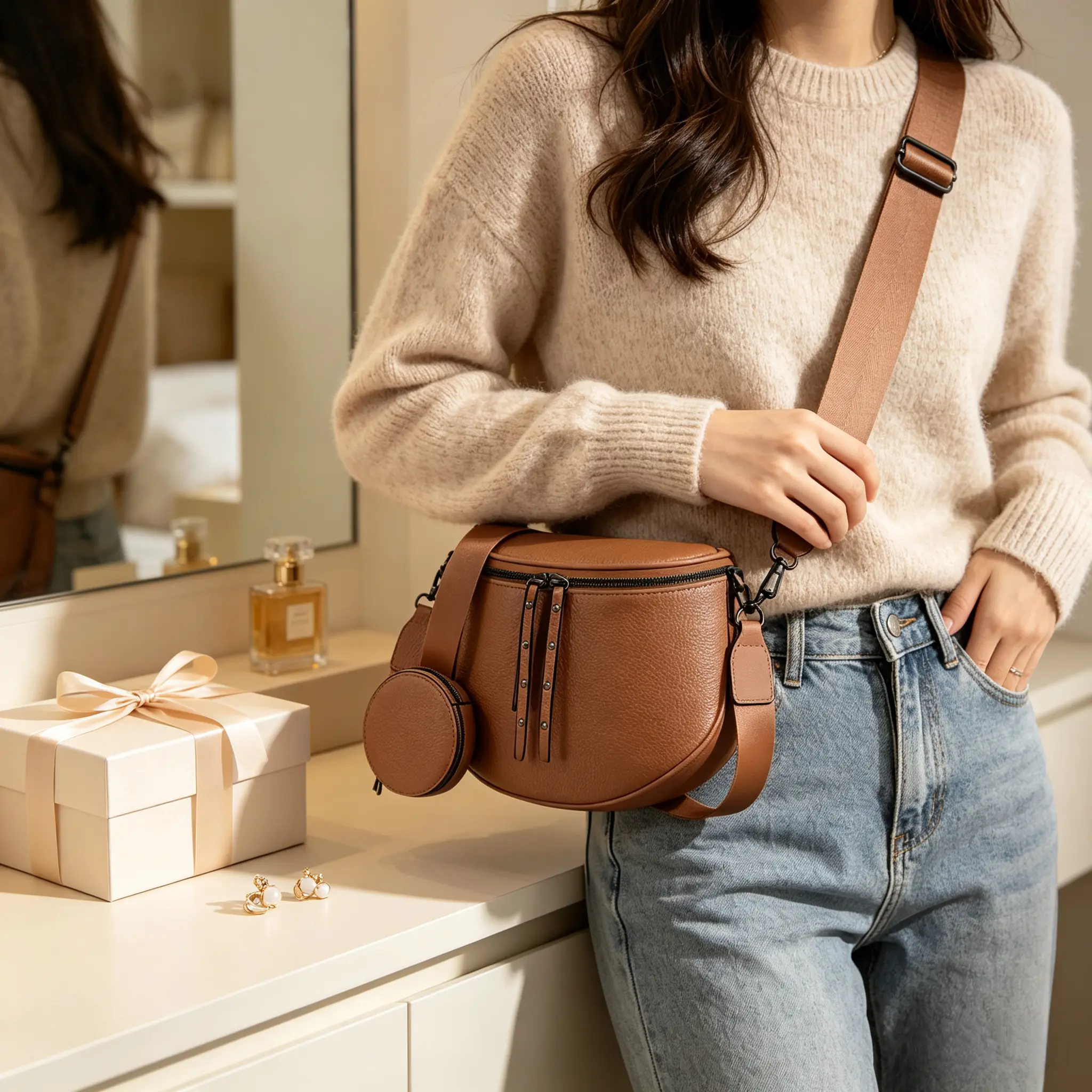 Women’s Small PU Leather Plain Minimalist Compact Water-Resistant Crossbody Sling Bag - Adjustable Strap, Lightweight Hands-Free for Commutes, Shopping - Trendy Organizer Gift for 2026 Casual Outfits