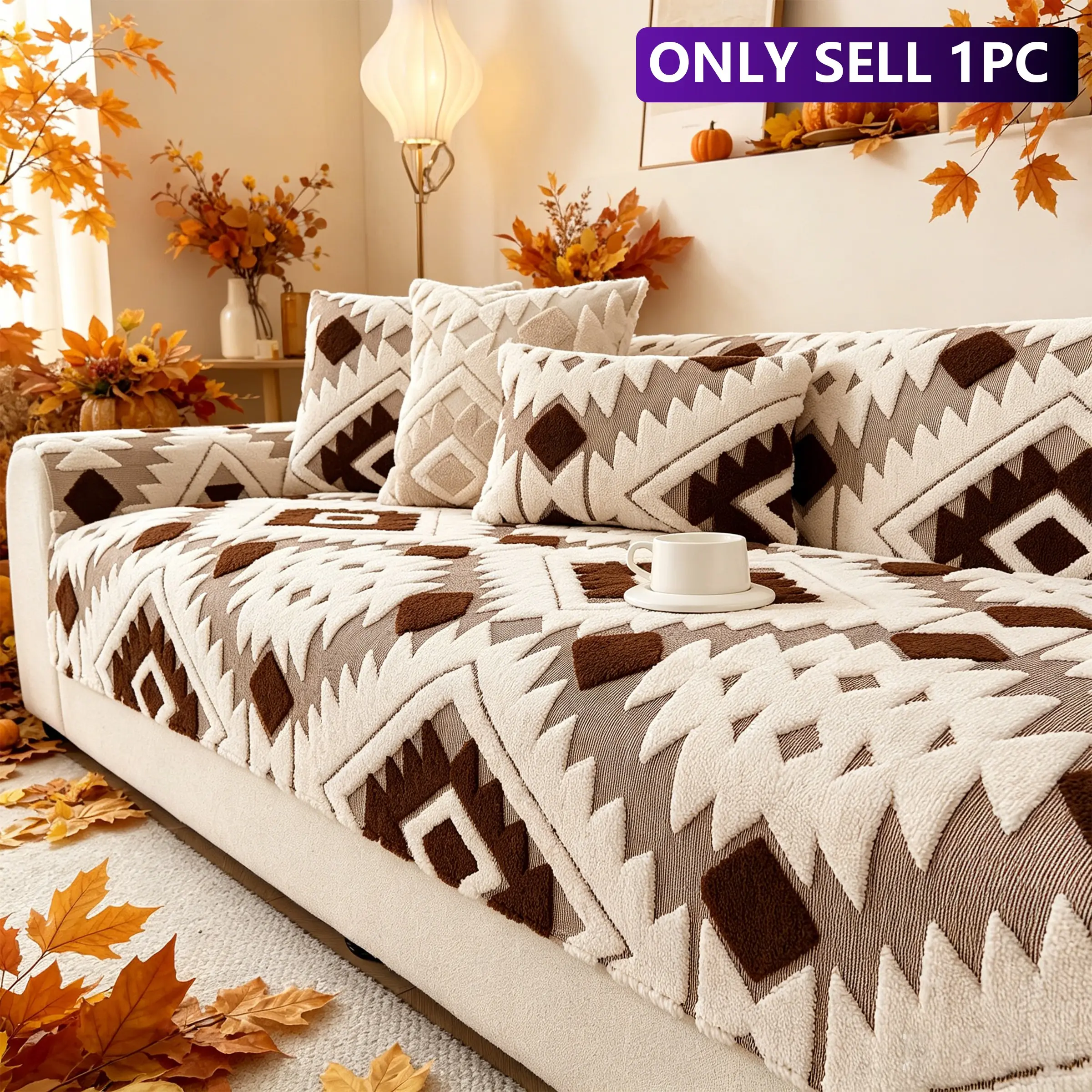 1pc Modern Plush Sofa Cover, Non-Slip Dust-Resistant Pet-Friendly, Reusable for Fall&winter, Fits 1-4 Person Sofas