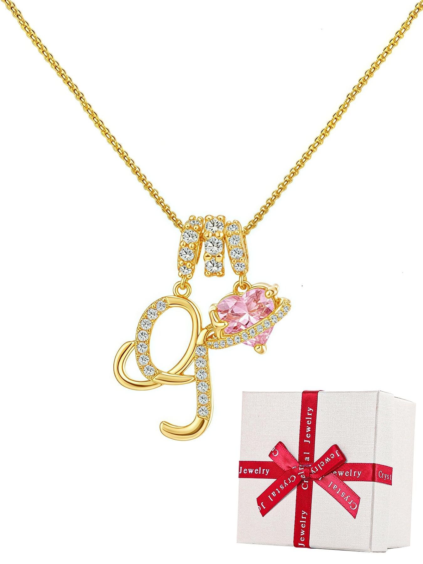 Apple Shape Rose Jewelry Gift Box With Initial Letter Love Heart Necklace for Women, Valentine's Day Wedding Anniversary Jewelry Gift for Girlfriend Wife, Birthday Christmas Gift for Daughter Mom