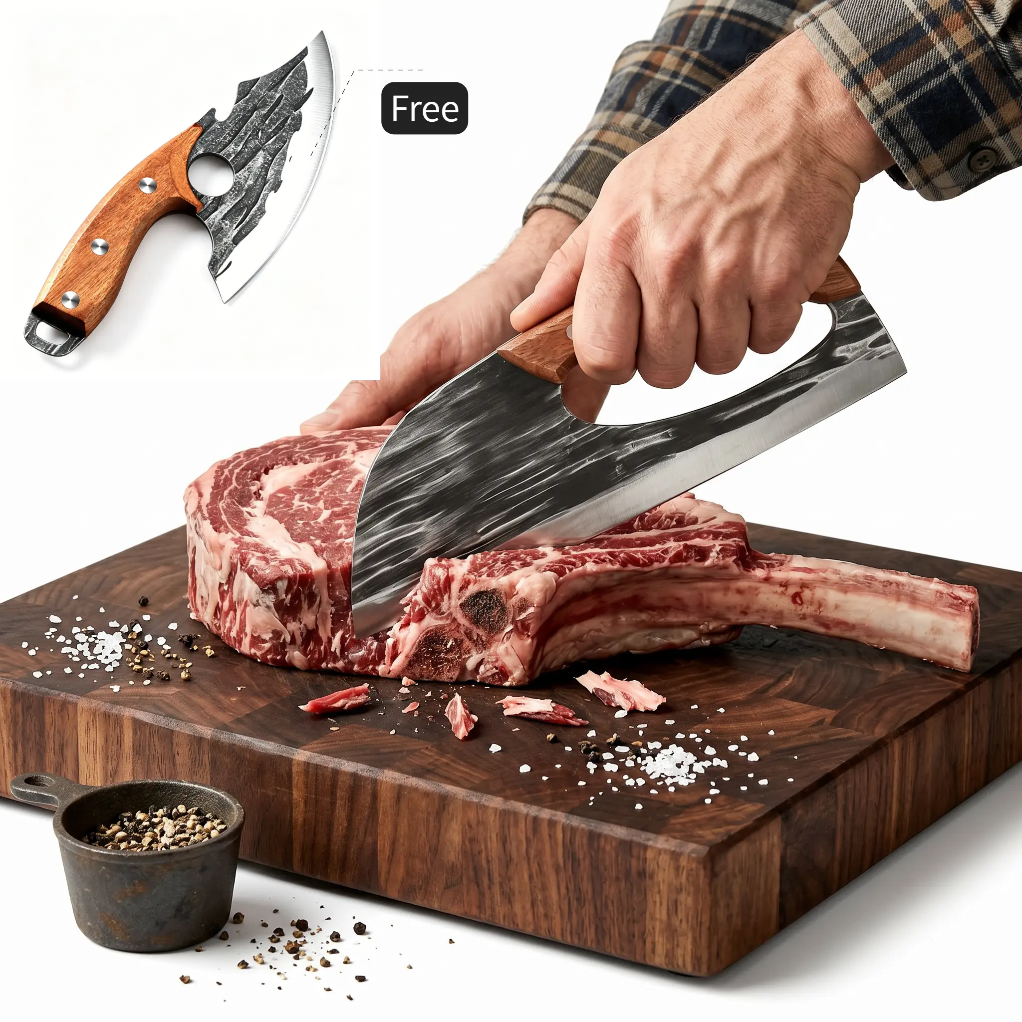 [Buy 1 Get 1 Free] FORGED CLEAVER, Forged Kitchen Knife Set - Forged Carbon Steel Cleaver Knife, Kitchen Knives and slicing knives, Professional Chef Knife, Razor Sharp Meat & Vegetable Chopper