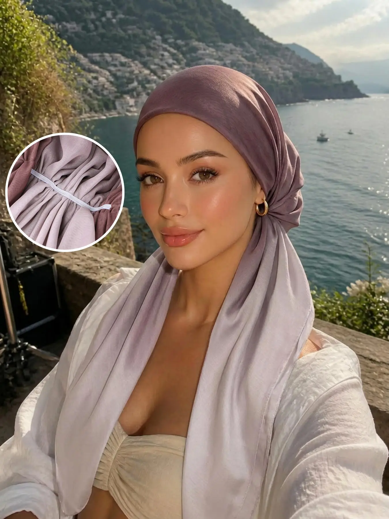 Women's Gradient Bali Fabric Print Headwrap Hat, Head Scarf, Headscarf, Breathable Lightweight Turban, Pre-Tied Hijab Cap, Boho Style Daily Accessory