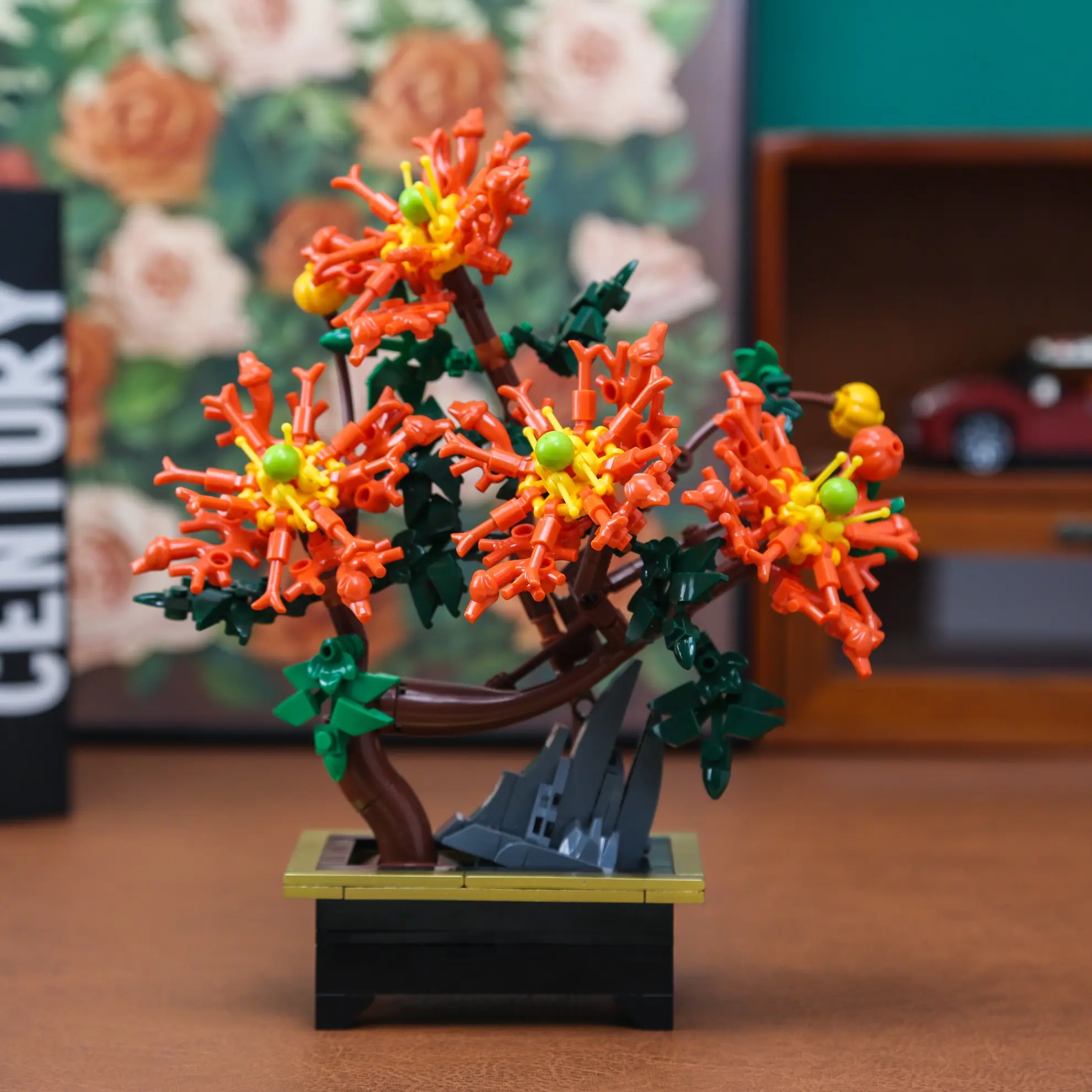 Eastern Autumn Chrysanthemum Bonsai Collectible Building Blocks, Traditional Zen Floral Assembly Model, Atmospheric Home Decor, Festival Moving Gift