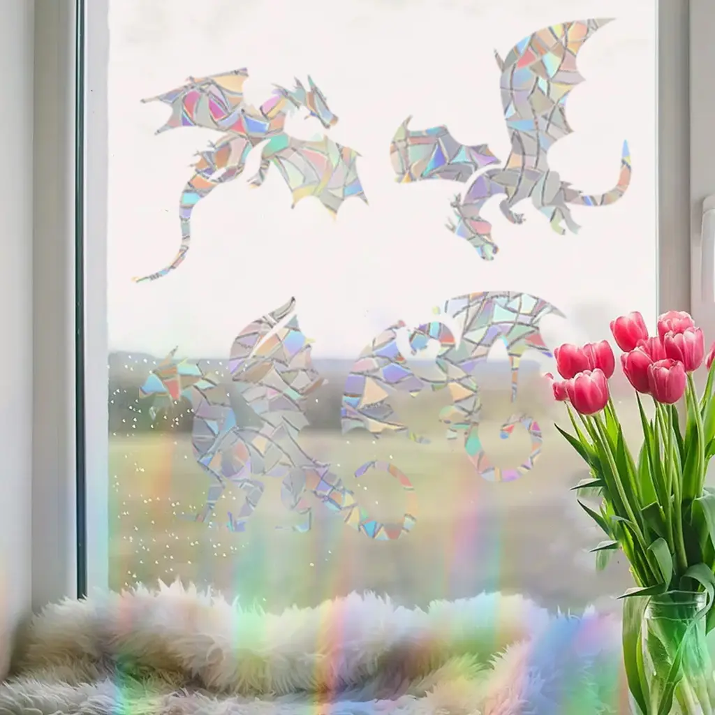 1Pc Fantasy Animal Dinosaur Shaped Decorative Stickers, Removable Window Decal - Waterproof, Detachable, Reusable, Electrostatic Adsorption DIY Electrostatic Film Suitable for Balcony Glass, Doors and Windows, Home Decoration