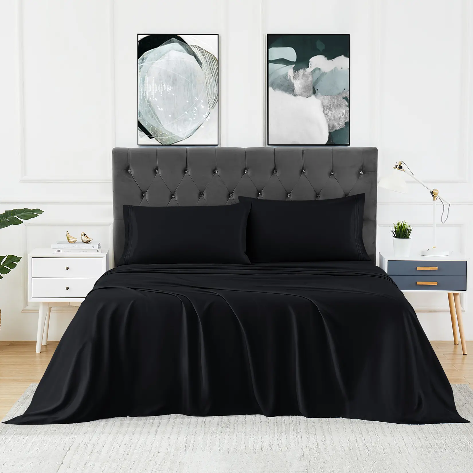 100% Bamboo Sheets, 4 Piece Cooling Bed Sheet Set, Deep Pocket Soft Breathable Bamboo Viscose Sheets for Hot Sleepers