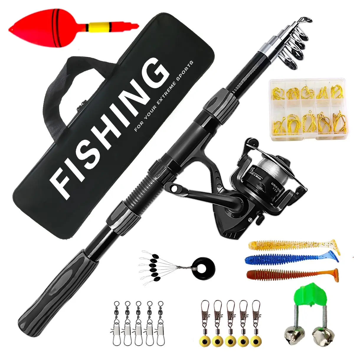 1.8m Telescopic Fishing Rod Reel Set, Fishing Combo, Fishing Rods and Reels, Includes Lures, Hooks, Storage Bag, High Value, Easy to Use, Perfect for Beginners