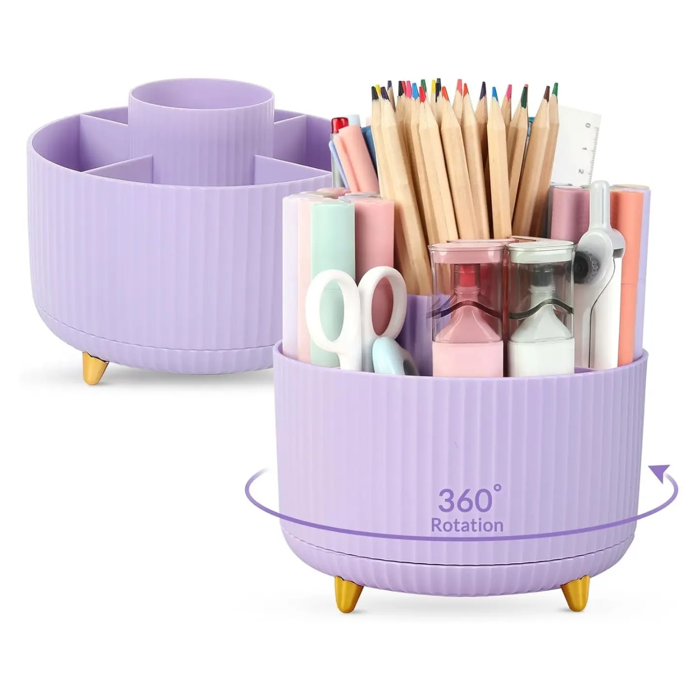360 Degree Rotating Desk Organizer, Pen Holder with 5 Slots, Stationery Organizer, Office Supply Organizer, Office Supplies Storage, Pencil Organizer for Desk, Ideal for Home, School, Office Use