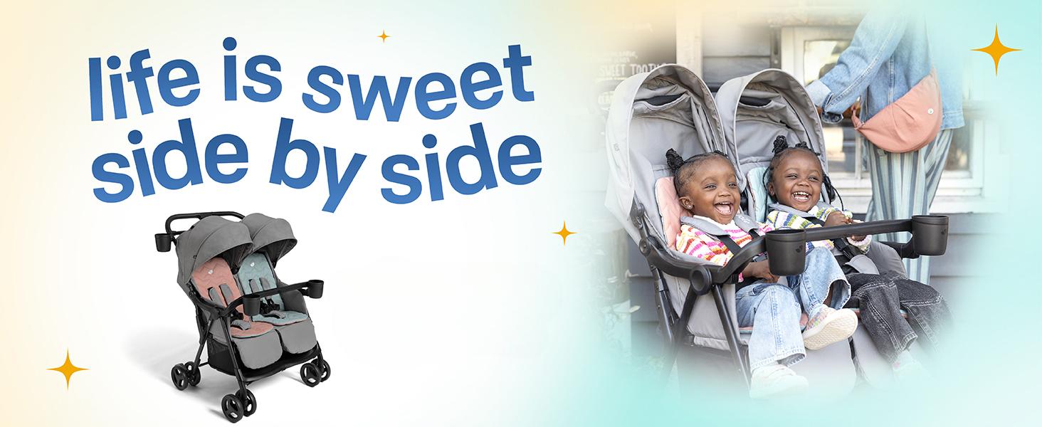 Side-by-Side Double Stroller – Lightweight, Compact, and Comfortable Side-by-Side Stroller for Twins or Siblings