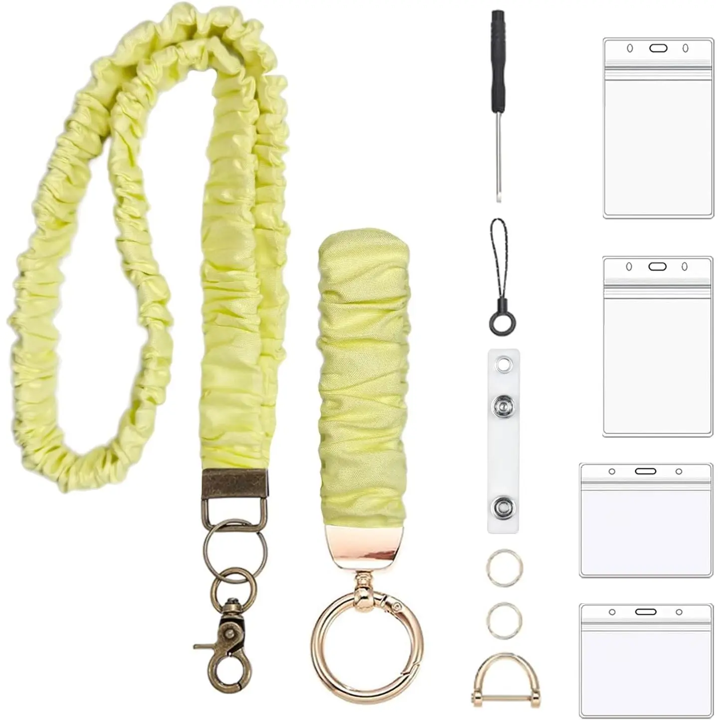 2 Set Stretchy Scrunchie Lanyard Teacher Lanyard Scrunchie  Wristlet and  Lanyards for ID Badges Teacher Lanyards with ID Holder with 4 Card Holders for  School