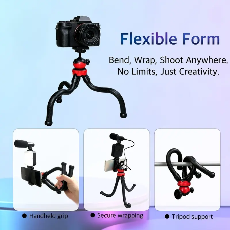 Flexible Octopus Tripod Stand 360 Degree Rotating Ball Head with 1/4 Inch Screw Mount Bendable Portable Mini Tripod for DSLR Cameras and Smartphones Cellphone Tripod Ideal for Vlogging Live Streaming and Travel Photography Phone Tripod Holder