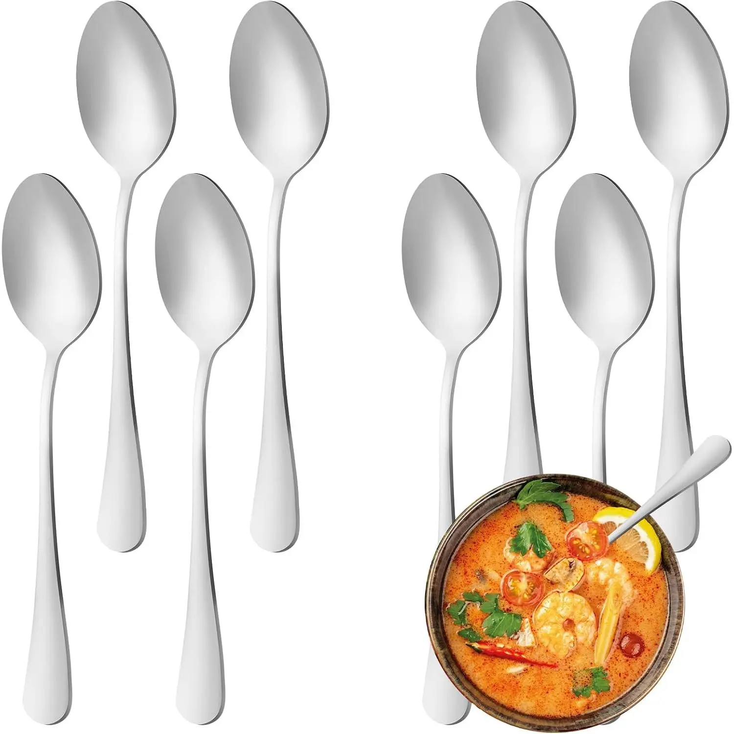 8 count Dinner Spoons Set, -Grade Stainless Steel Tablespoons, Durable Metal Table Spoon, Cutlery Soup Spoons Silverware for , Kitchen or Restaurant, Mirror Polished, Dishwasher Safe - 7 Inch