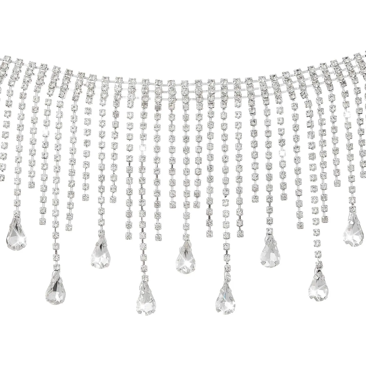 Crystal Rhinestone Fringe Trim 1 Yard Tassel Chain for Sewing | Wedding Bridal Decor, Belly Dance Costumes, Garment Embellishment, DIY Craft Supplies, Handbag Accents, Theme Parties