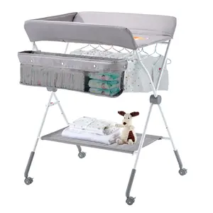 【DealsForYouDays】VEVOR Baby Changing Table, Foldable Diaper Change Station with Side Basket, Adjustable Height Portable Changing Table with Lockable Wheels, Multi-Functional Storage Organizer Nursery, Light Gray