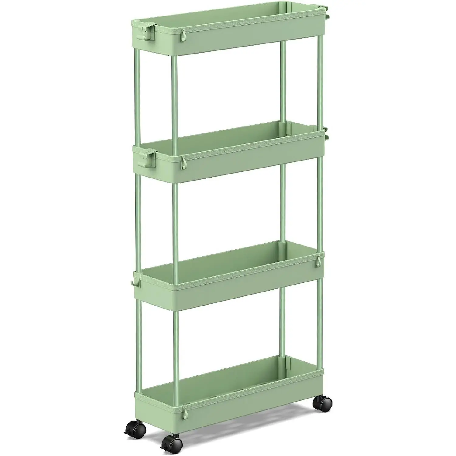 4-Tier Slim Smooth-Slide Plastic Compact Rolling Storage Cart with Wheels - Multi-Room Mobile Utility Organiser Rack, Ideal for Bathroom, Kitchen, Narrow Spaces, Christmas Home Organization Gift