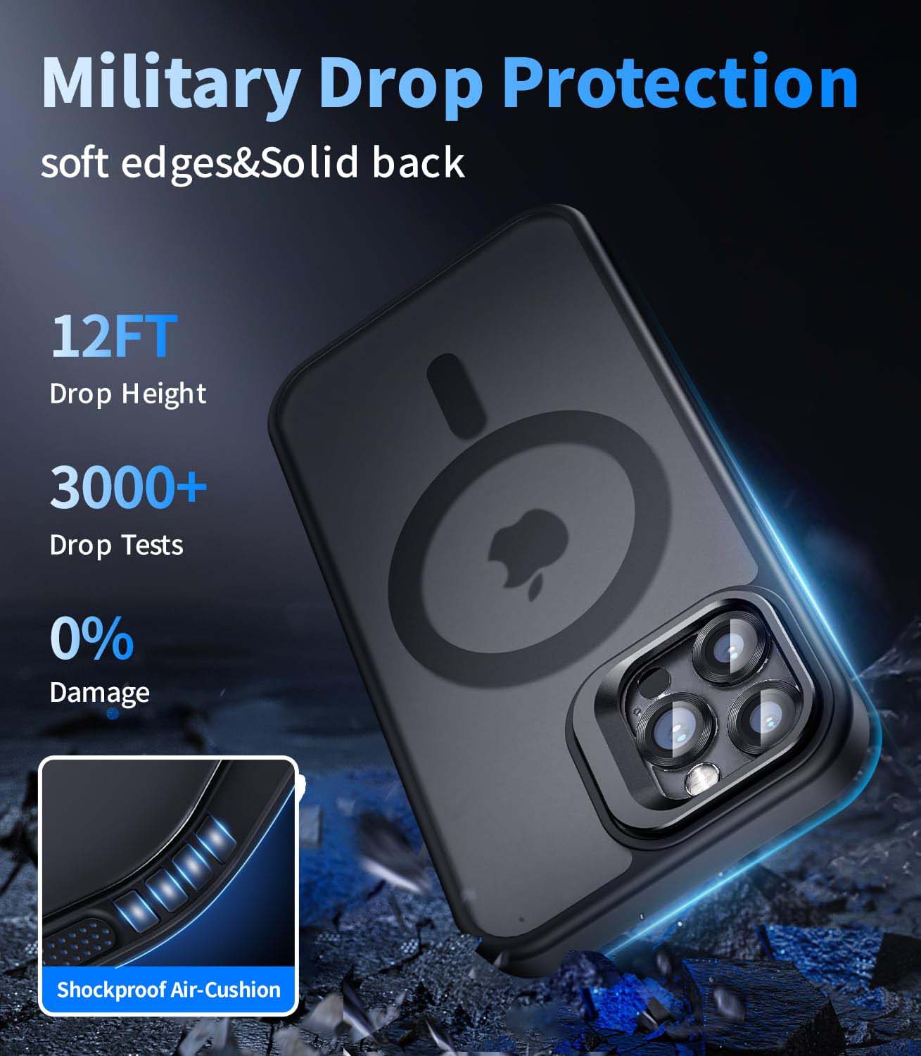 Shockproof camera lens protector and stand protective phone case, suitable for iPhone 17 Pro Max, 16, 15, 14, 13, 12 Pro, durable wireless magnetic MagSafe