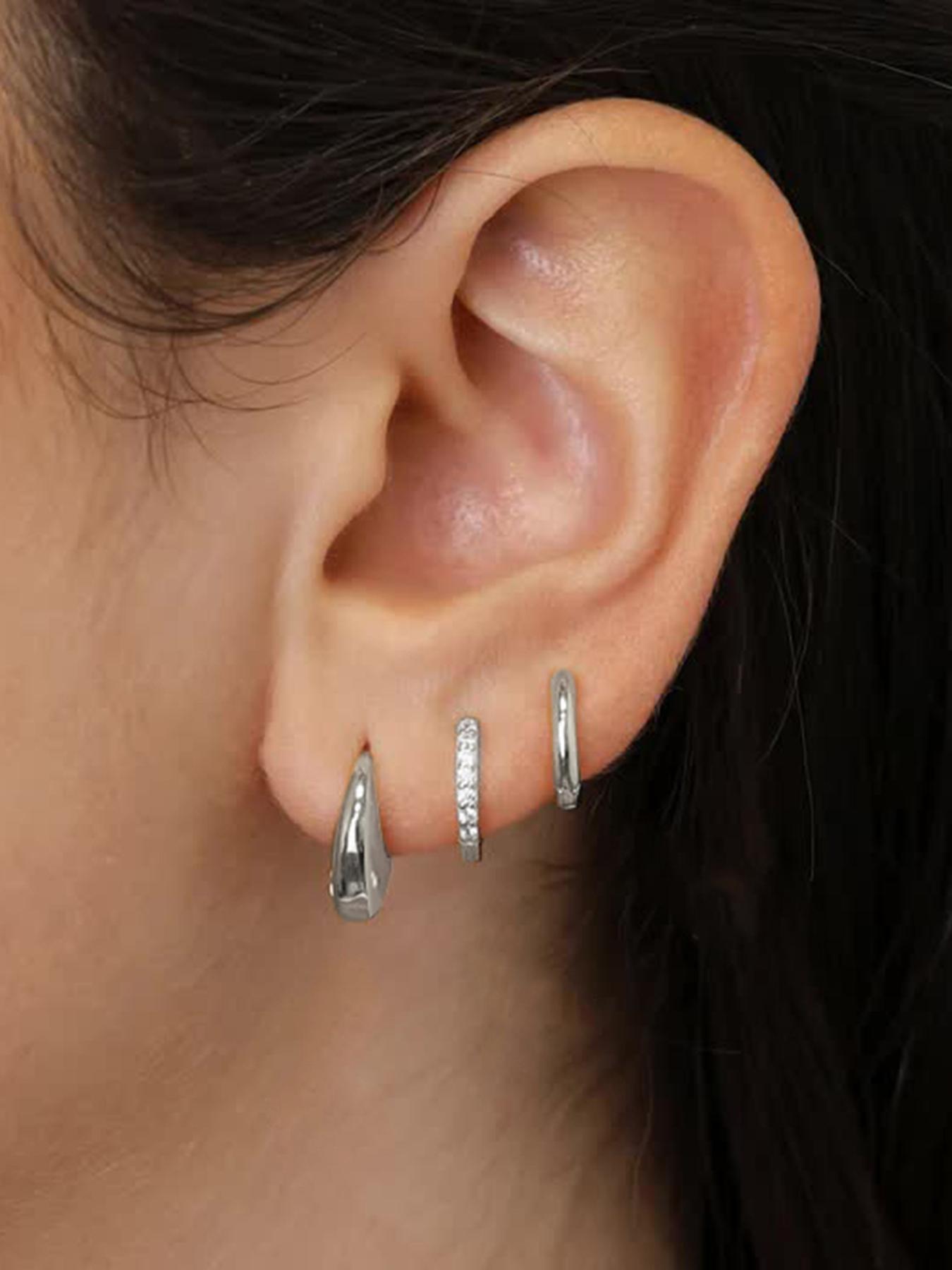 Women's Elegant Rhinestone Decorated Hoop Earrings, 3 Pairs Summer 2024 Trendy Geometric Design Hoop Earrings, Chic Gorgeous Jewelry As Gift for Girlfriend, Accessories for Women