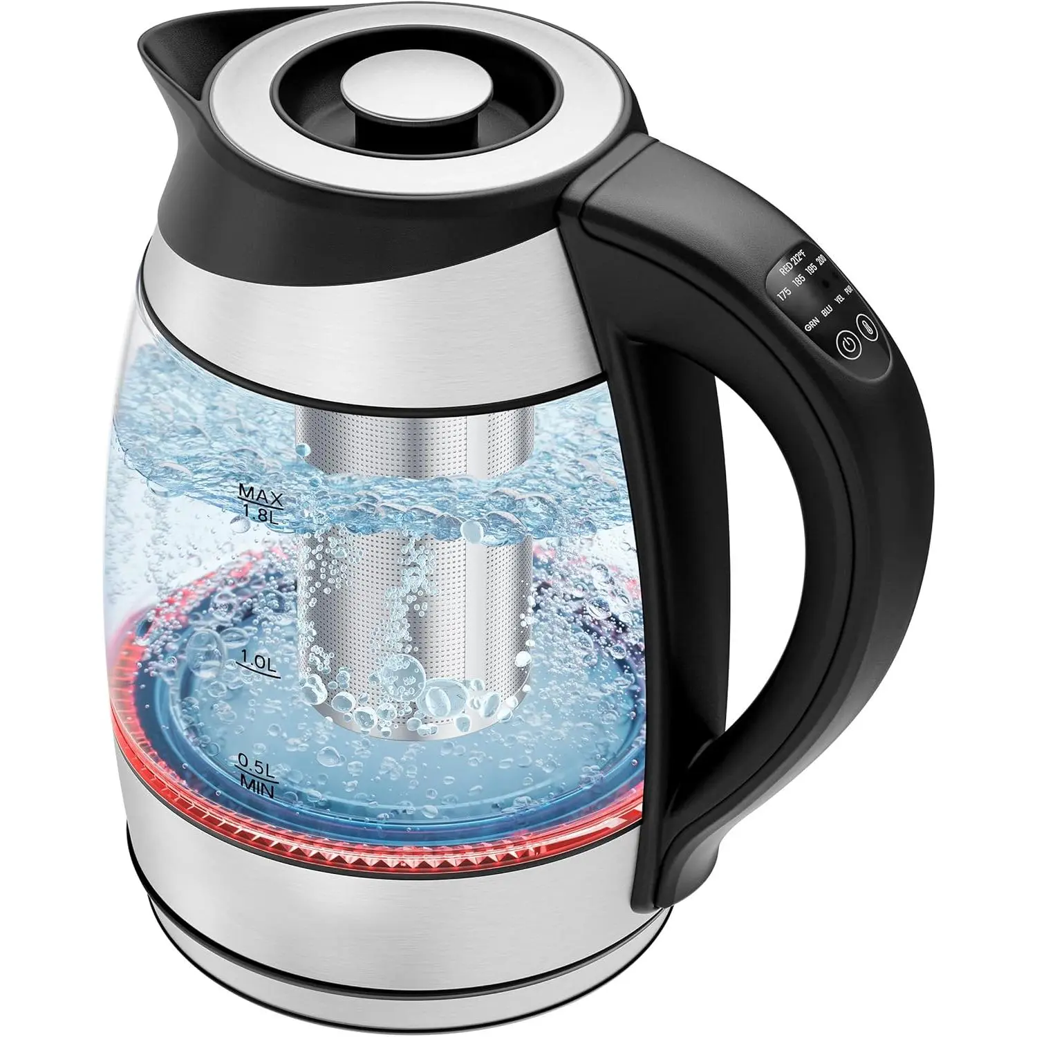 Electric Kettle with Temperature Control, 5 Presets LED Indicator Lights, Removable Tea Infuser, Glass Tea Kettle & Hot Water Boiler, 360 °   Swivel Base, BPA Free, Stainless Steel, 1.8 Liters