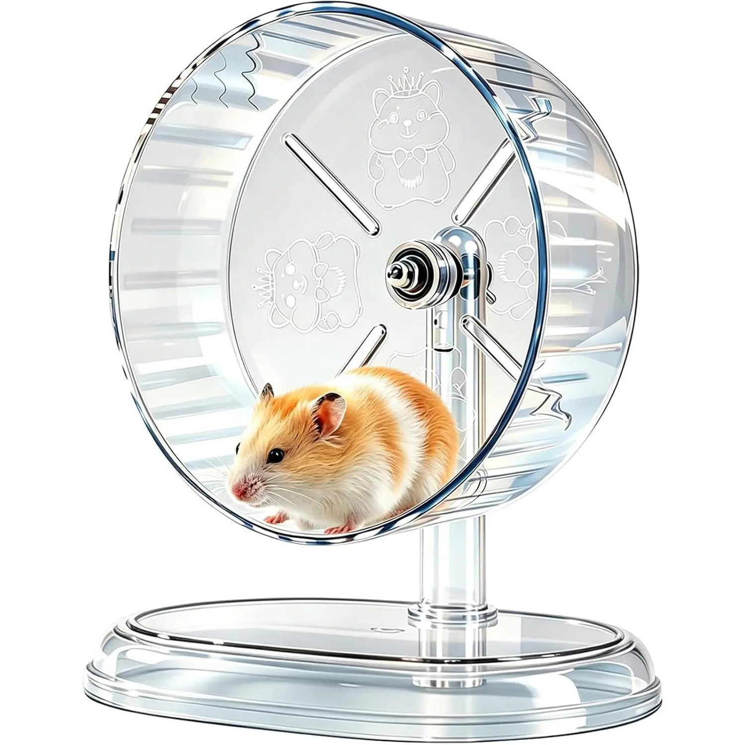 7-Inch Super Silent Hamster Exercise Wheel - Transparent Runner with Adjustable Height Metal Stand, Chewing-Resistant Comfortable Track, Helps Exercise & Keeps Boredom Away for Dwarf Hamsters