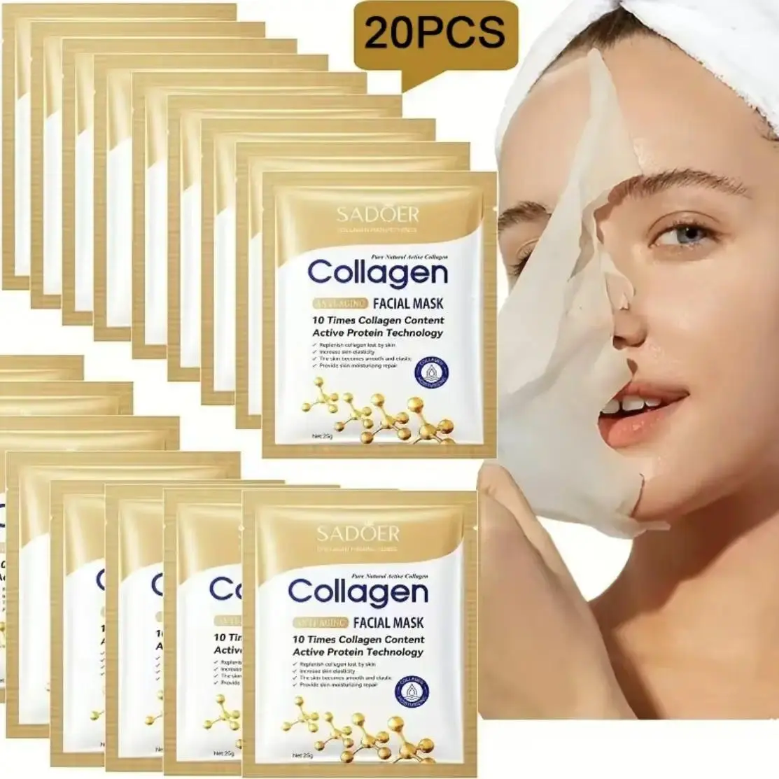 10pcs collagen facial mask, deep moisturizing skin, firming skin, gift for girls, It is suitable for daily facial care. It is portable for travel skin care gift