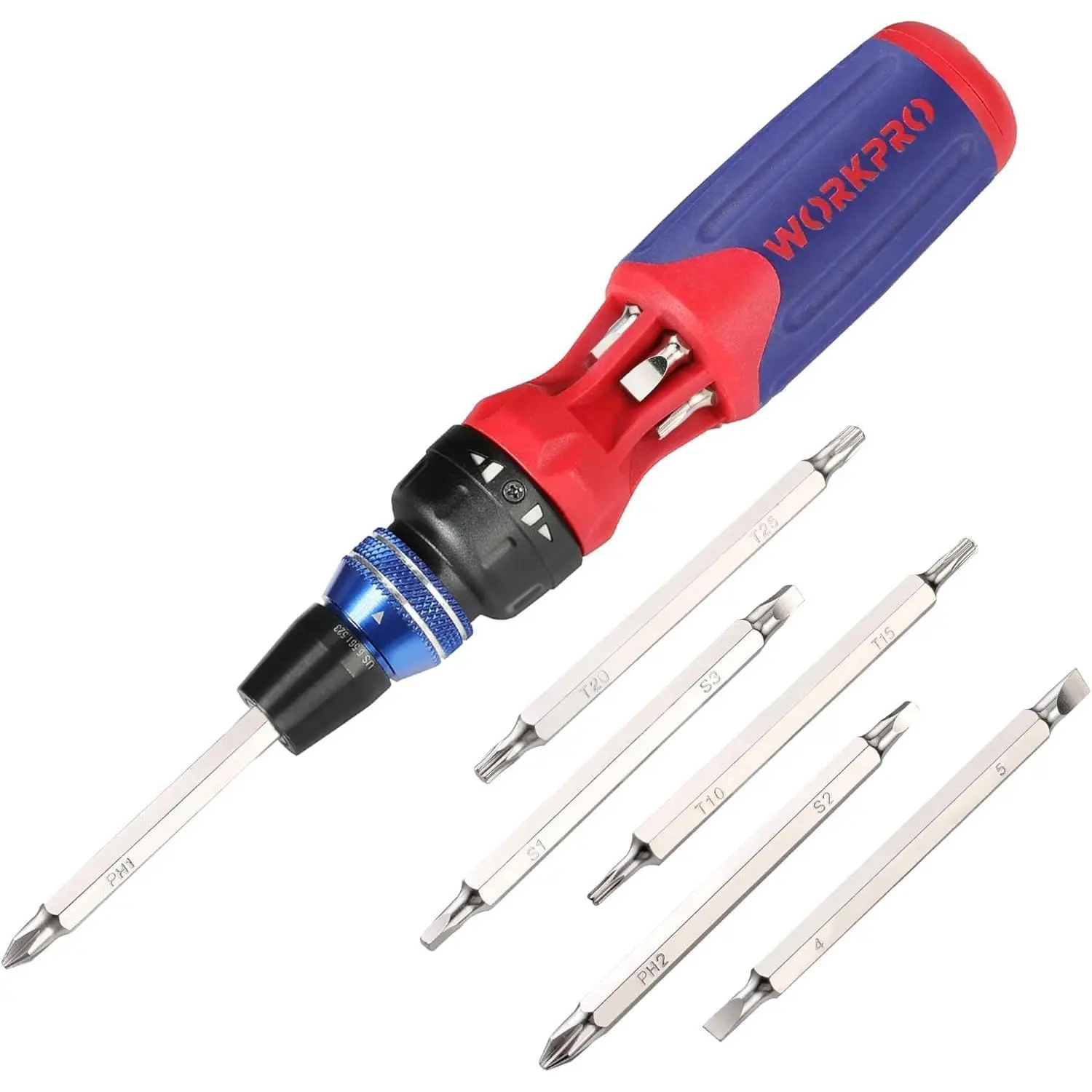 12-in-1 Steel Ratcheting Bit Screwdriver Set for Home Repairs - Quick-Load Auto-Lock Mechanism, Handle-Stored End Bits design