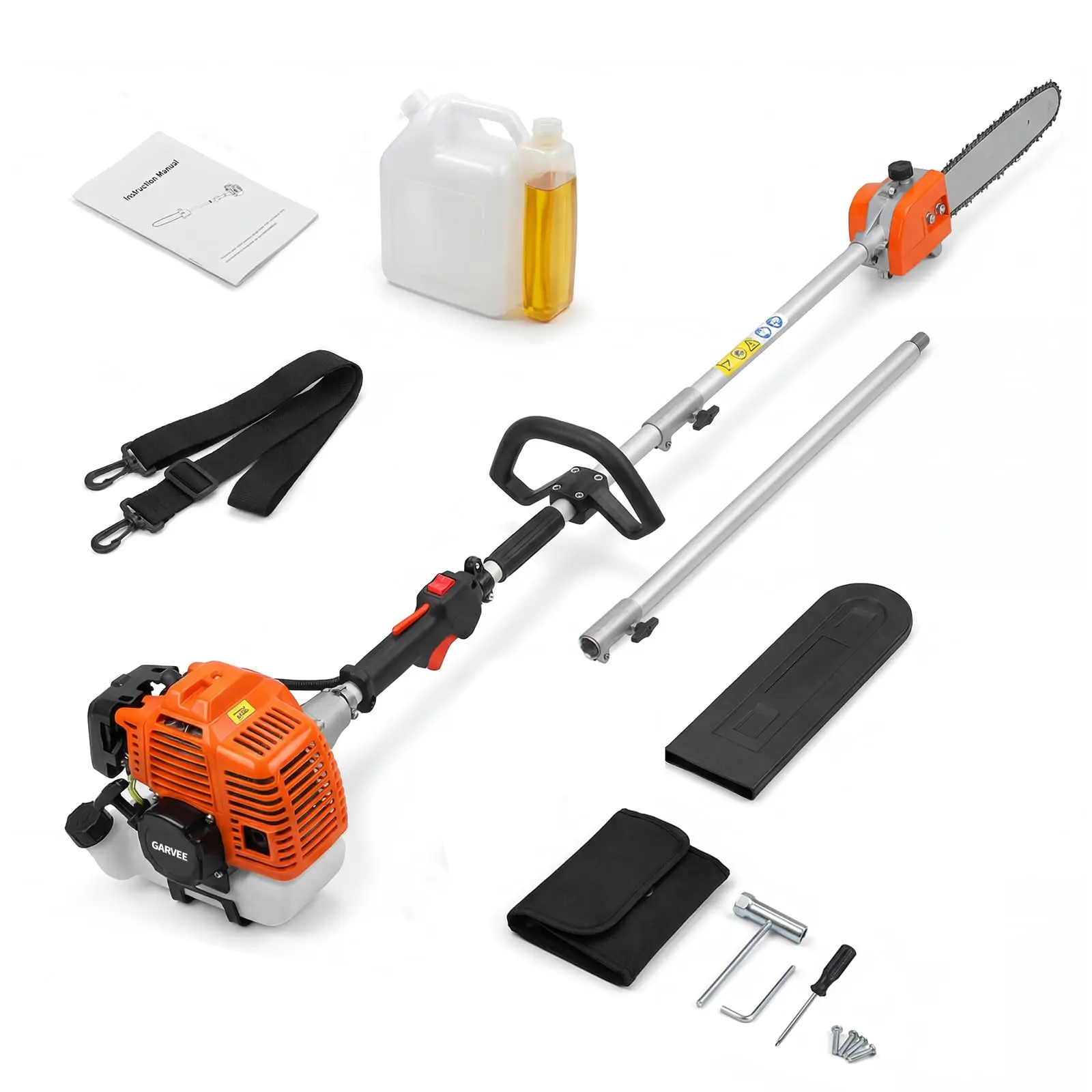 Gas Powered Pole Chain Saw, 12" Guide Bar & 9.5FT Extendable Max Reach, Gas Pole Saws with Anti-Vibration Handle, Auto-Oiling & Quick Release, EPA Certified for Tree Trimming and Pruning