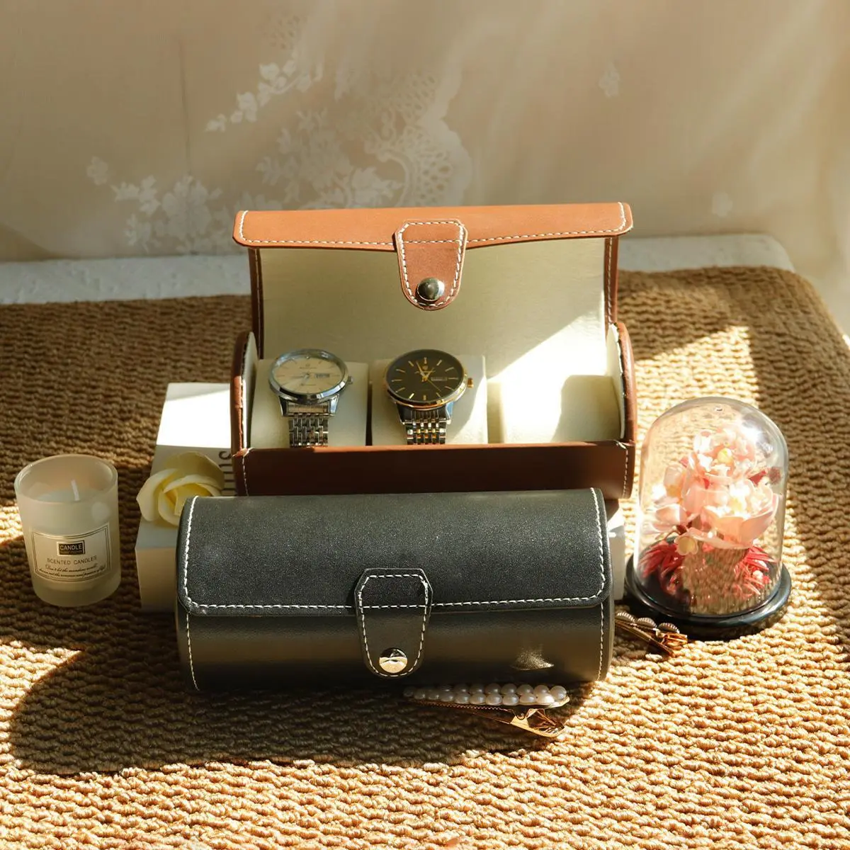 Watch Roll Travel Case - 3 Watch Storage and Organizer-Secure Storage with Innovative Removable Pillows & Solid Watch Organizer