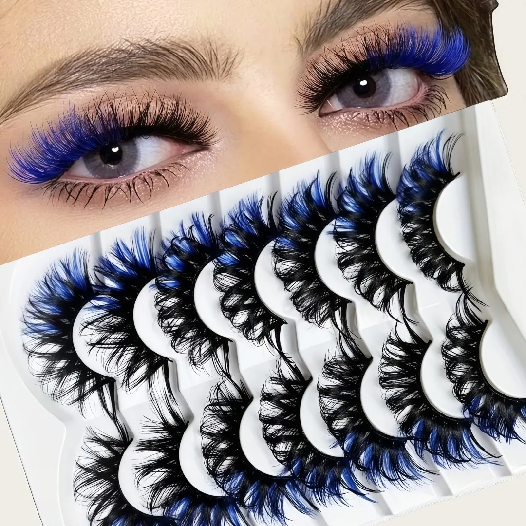 7 Pairs Blue 22mm Fluffy False Lashes, Soft Long-Lasting Eyelashes Extensions Makeup Extension, Dramatic Eye Look, Perfect Gift for Valentine's Day or Music Festival