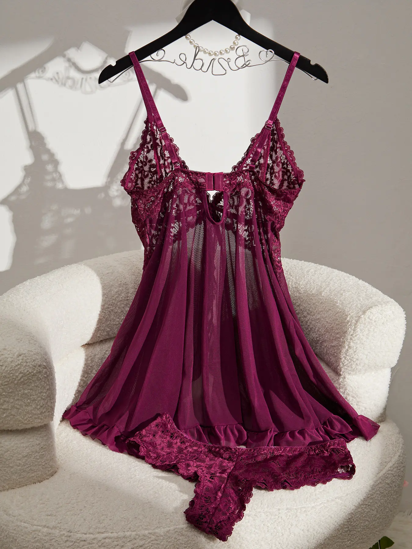 Two-Piece Matching Lingerie Set, Sexy Lace Nightgown and G-String, Elegant Mesh Bridal Sleepwear, Perfect Gift for Intimate Nights lenceria sexi mujer apple shape girl sexy
