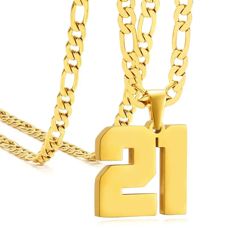 Stainless Steel Men's Sports Number Pendant Necklace Athlete Inspired Jewelry for Baseball Basketball Football Team Fans