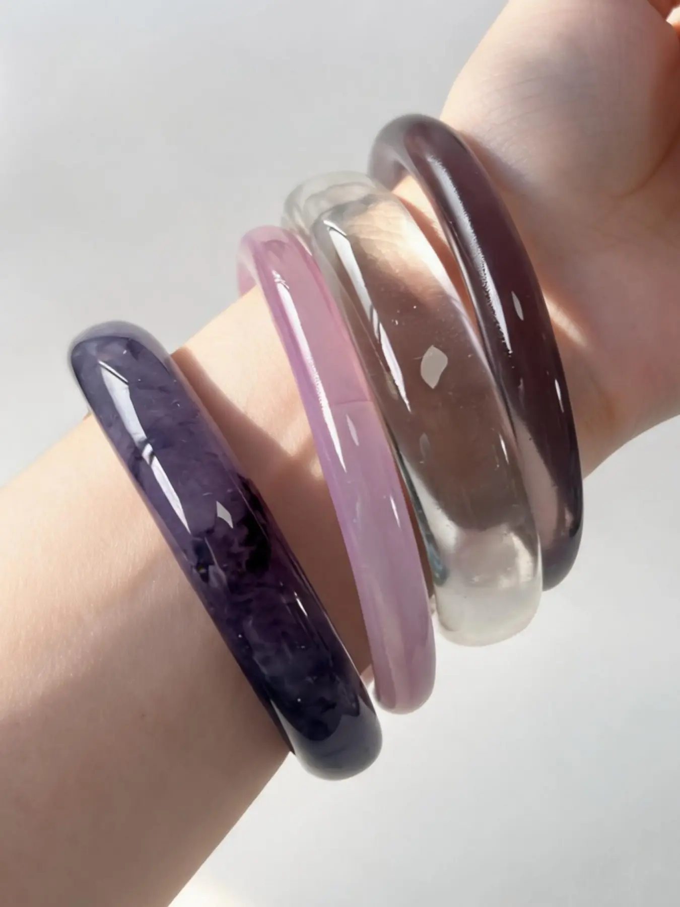 4-Piece Set Of Translucent Purple Geometric Resin Women'S Bracelets Bangles, Bracelet Stack, Stackable Bracelets, Versatile And Minimalist Style.