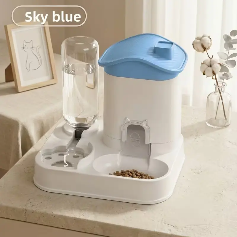 Automatic Cat Food Feeder and Water Dispenser Set, Dual-Function Gravity Bowl Station, Suitable for Small Medium Pets, No Battery Required